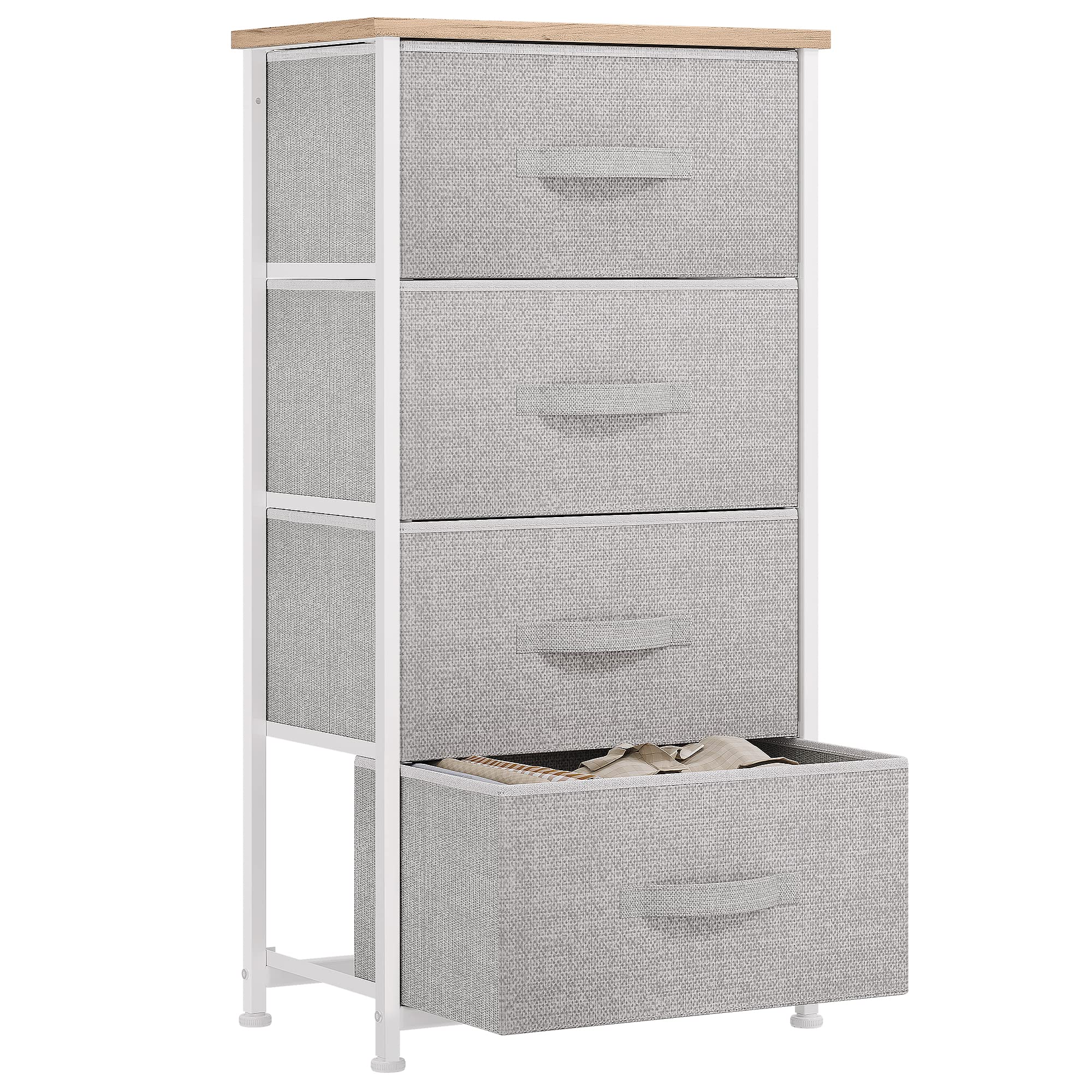 YITAHOME 4-Drawer Fabric Dresser | Storage Chest with Wood Top, Light Grey