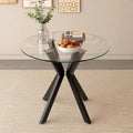 GOLDFAN 80cm Round Tempered Glass Dining Table | Modern Black Metal Legs