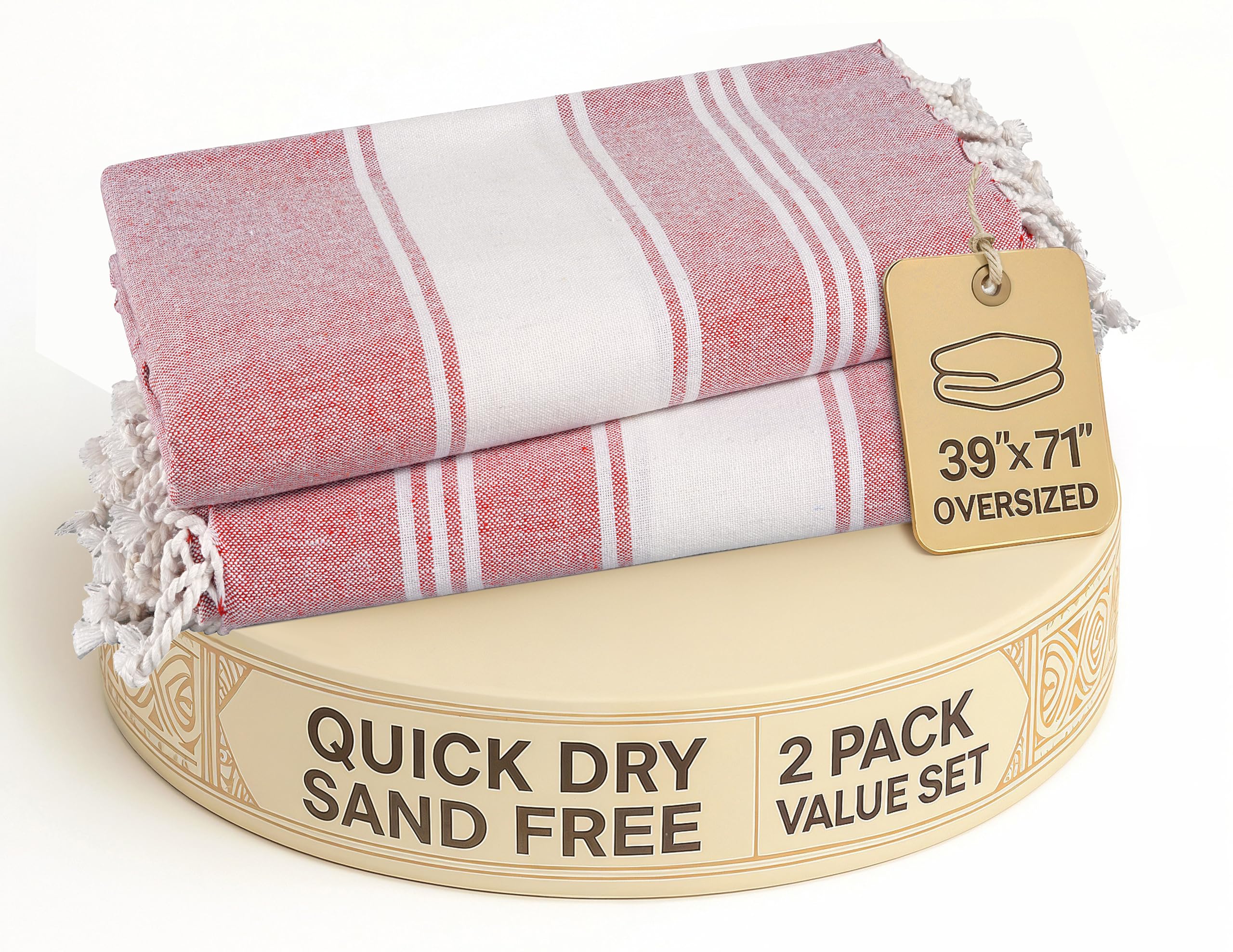 Lane Linen Sand-Free Beach Towel 2 Pack | Oversized Quick-Dry Cotton