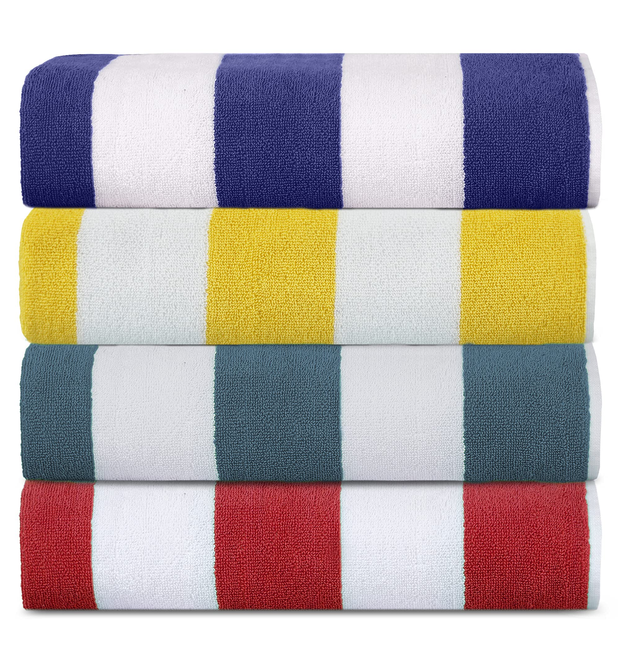 SweetNeedle Cabana Striped Beach Towels - 100% Cotton, 4-Pack White