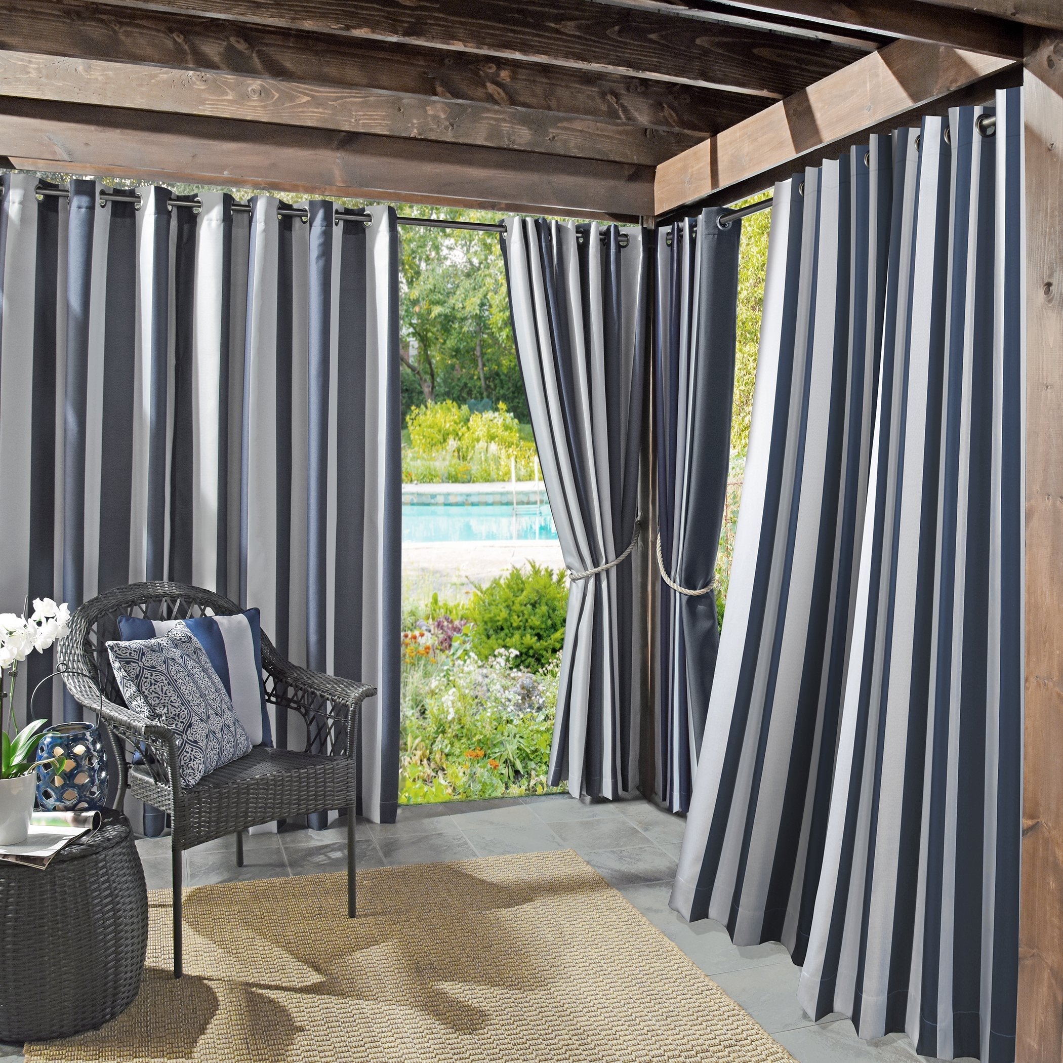 Sun Zero Valencia UV Protectant Blackout Outdoor Grommet Curtains, Indigo