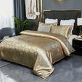 HMtideby Gold Jacquard Duvet Cover Set | Double Microfiber Bedding