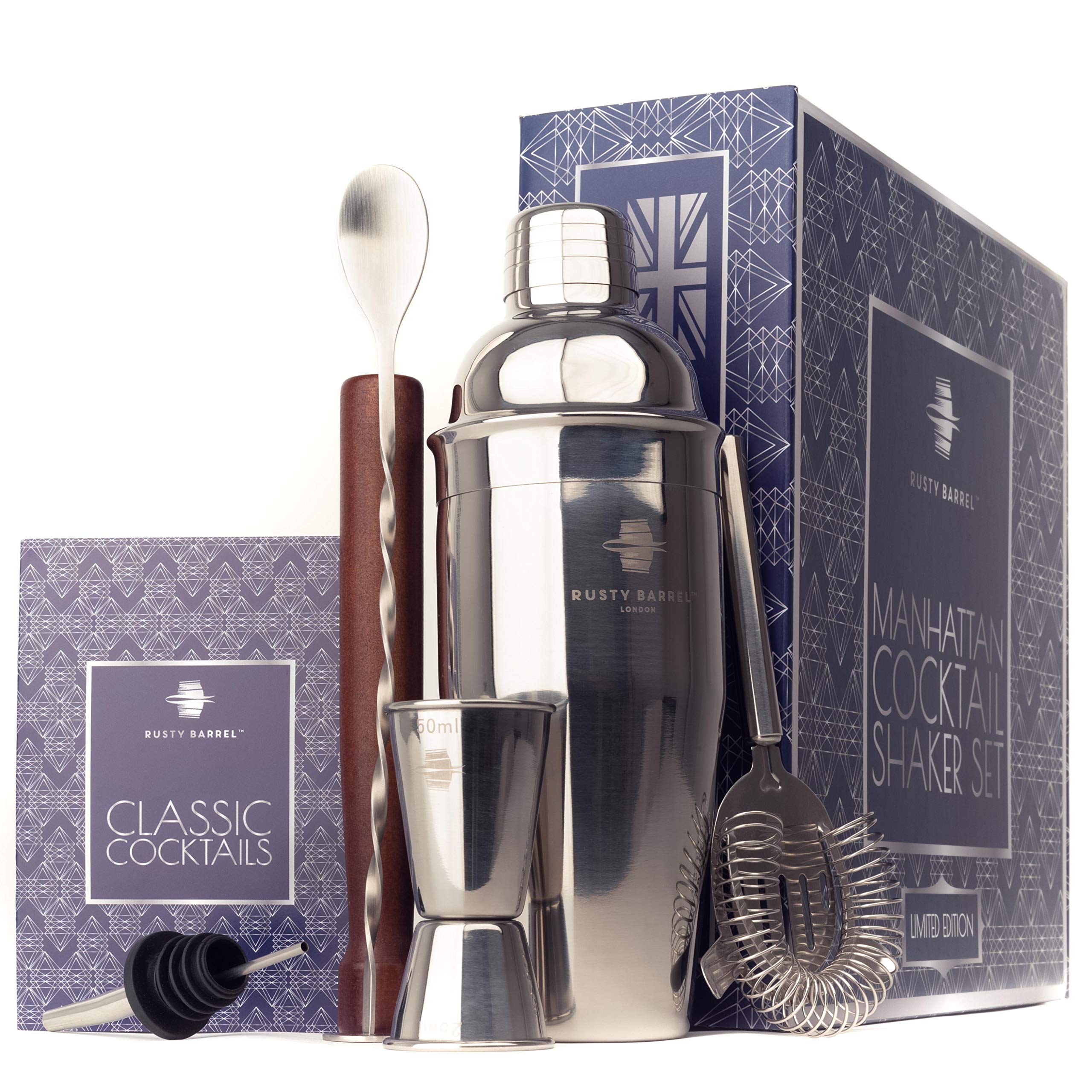 Rusty Barrel Manhattan Cocktail Making Set | 8-Piece Stainless Steel Kit