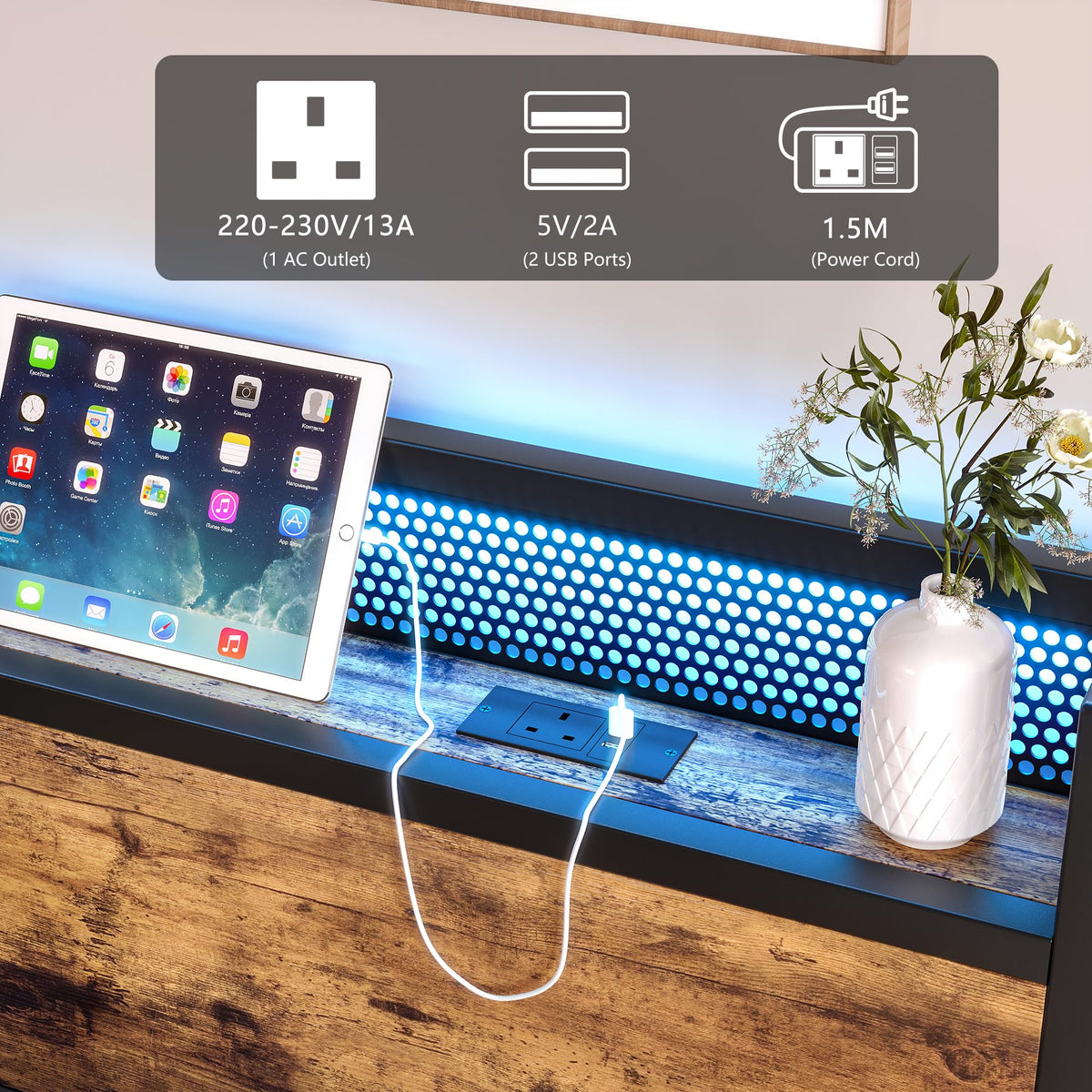 Diahomy 4ft6 Double Bed Frame with LED Lights&Charging Station,Brown - image 5