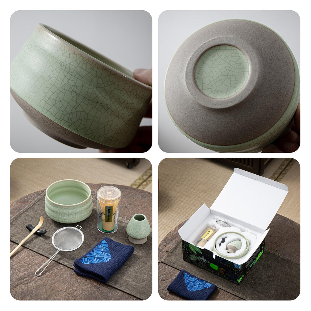 TEANAGOO 7-Piece Matcha Tea Set – Ceramic Bowl and Bamboo Whisk Kit
