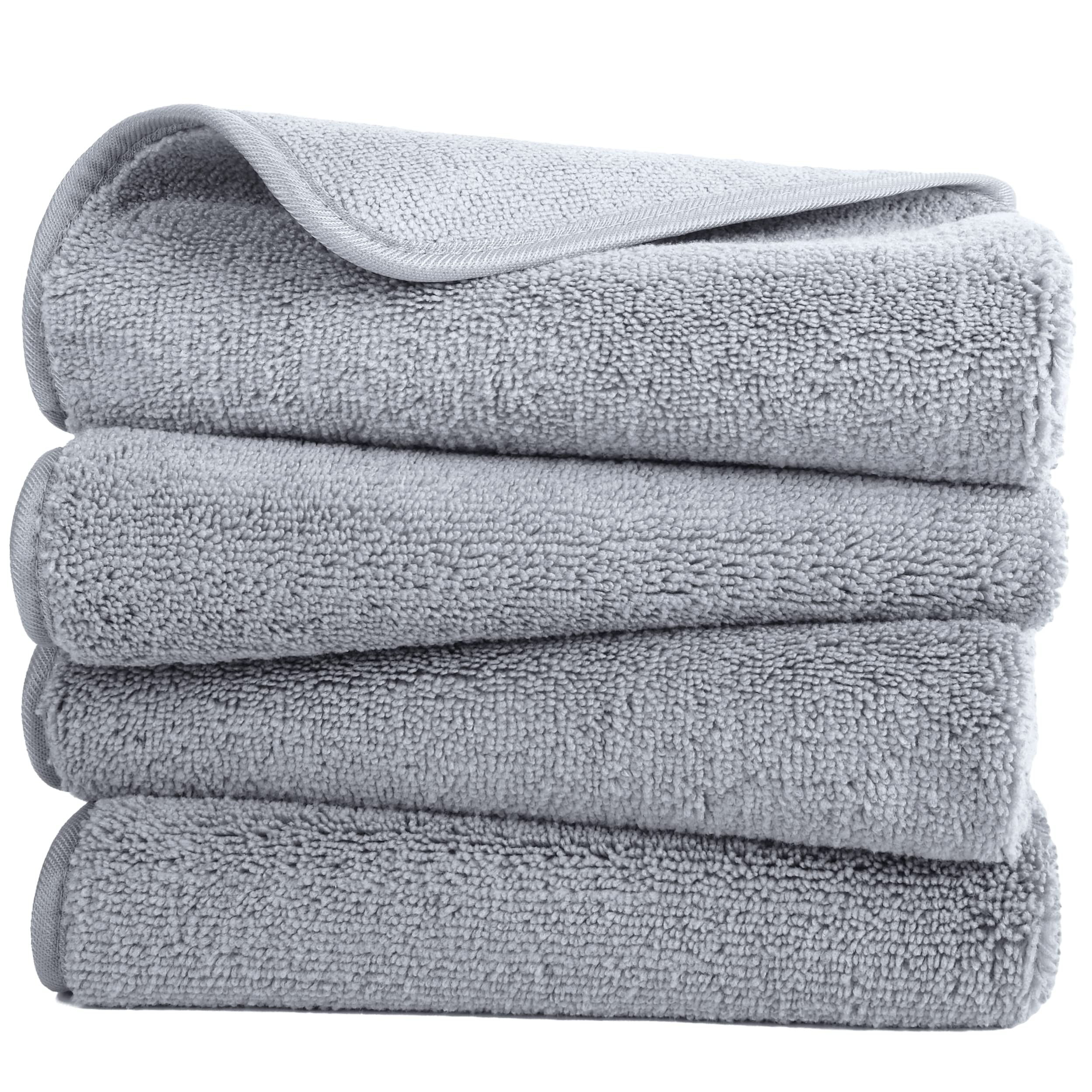 Polyte Microfibre Hand Towels - Quick Dry & Lint Free - 4 Pack, Gray