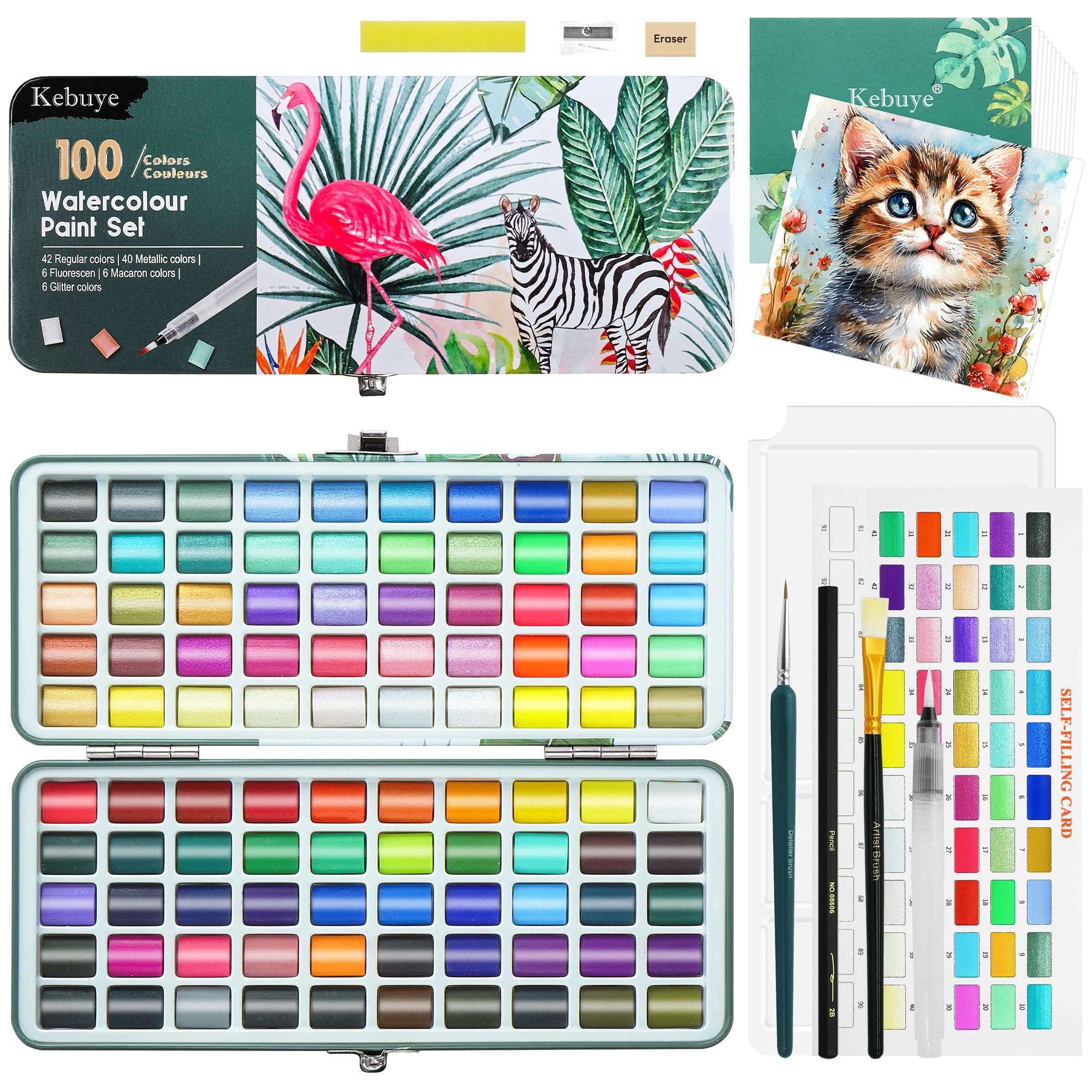 Kebuye 100 Color Watercolour Paint Set – Portable Travel Art Kit for Artists