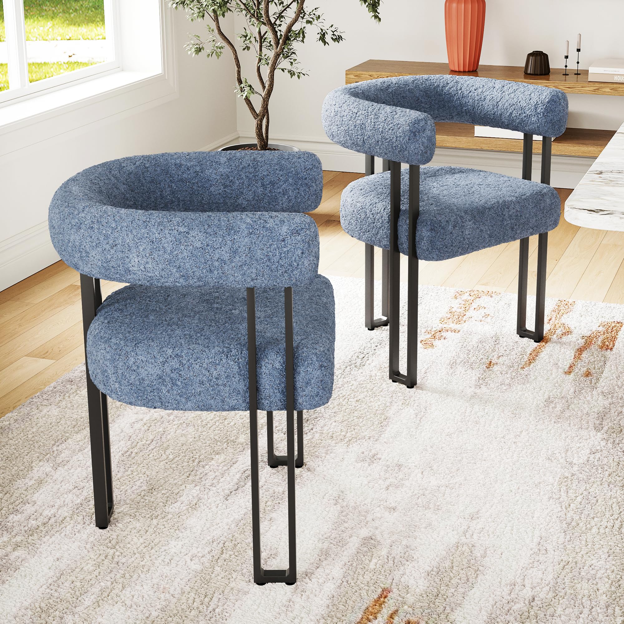Farini Velvet Dining Chairs Set of 2 – Modern Upholstered Accent Chairs, Blue