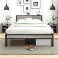 Diahomy Double Metal Platform Bed Frame with Wood Headboard - Gray