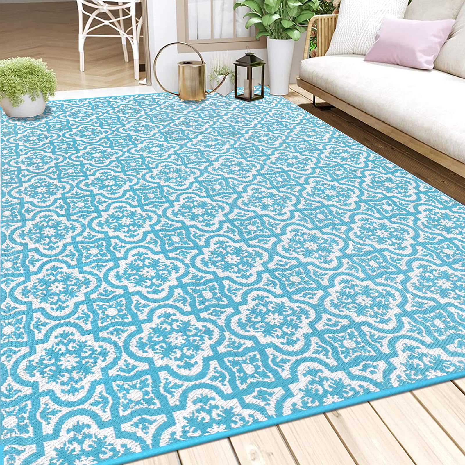 Enyhom Reversible Outdoor Rug | 180x270cm Waterproof Plastic Straw Mat