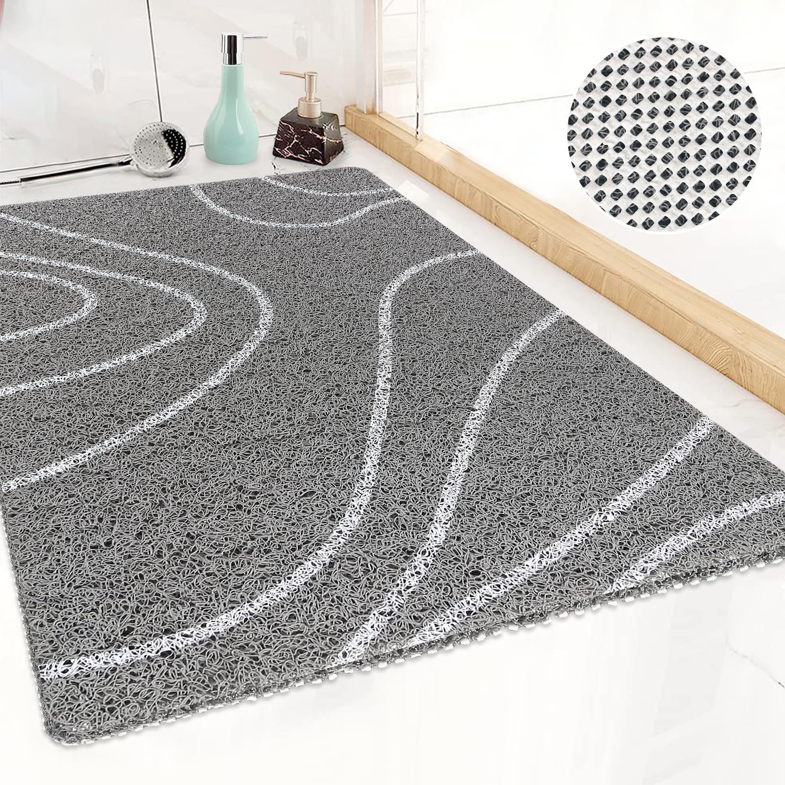 ZOKBOM Loofah Shower Mat – 60x80cm Non-Slip Anti-Mould PVC Bath Mat, Grey