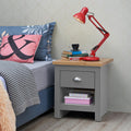 Jolof Store Lisbon 1 Drawer Bedside Table - Grey & Oak Nightstand