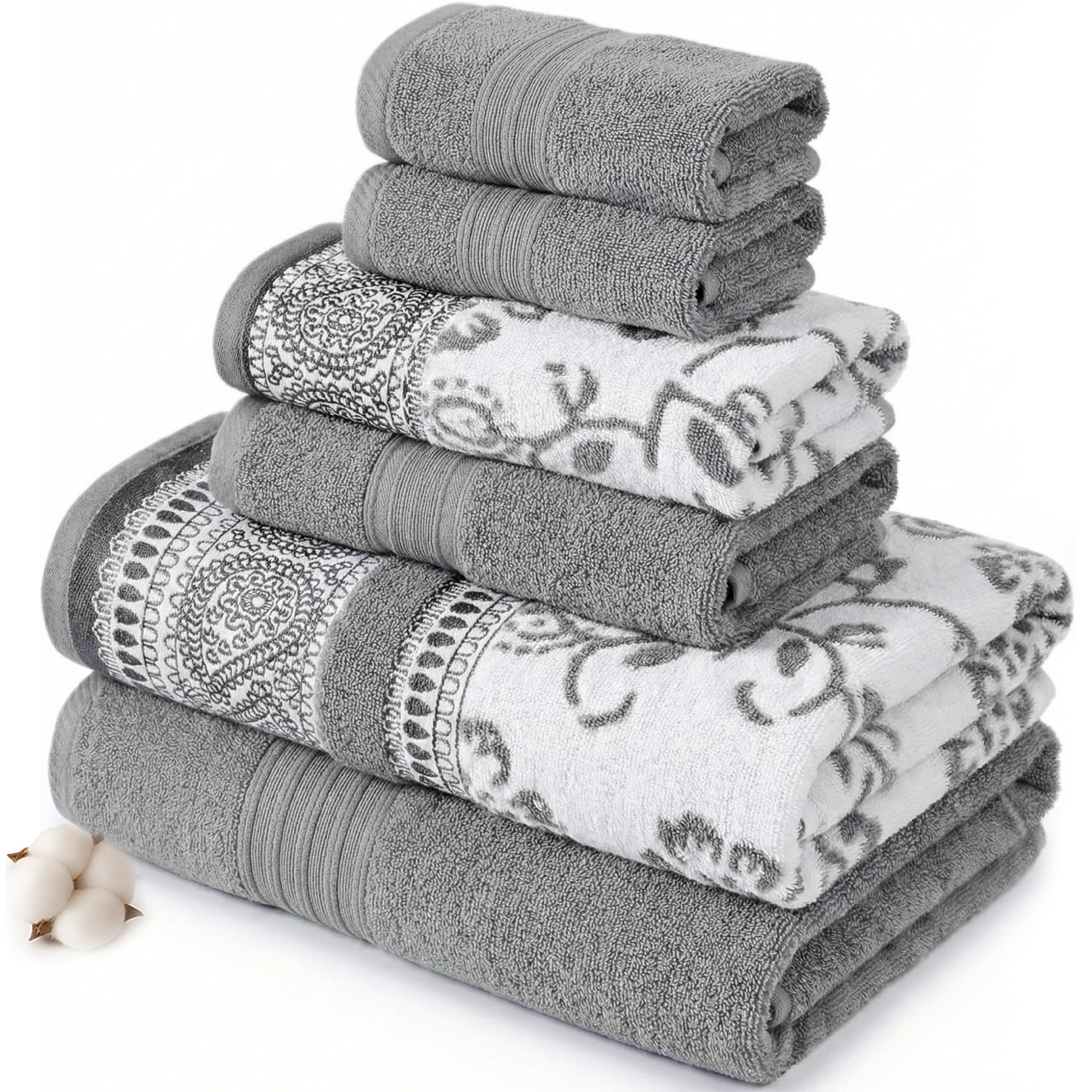 Modern Threads 6-Piece Cotton Towel Set | Ophelia Jacquard – Stone