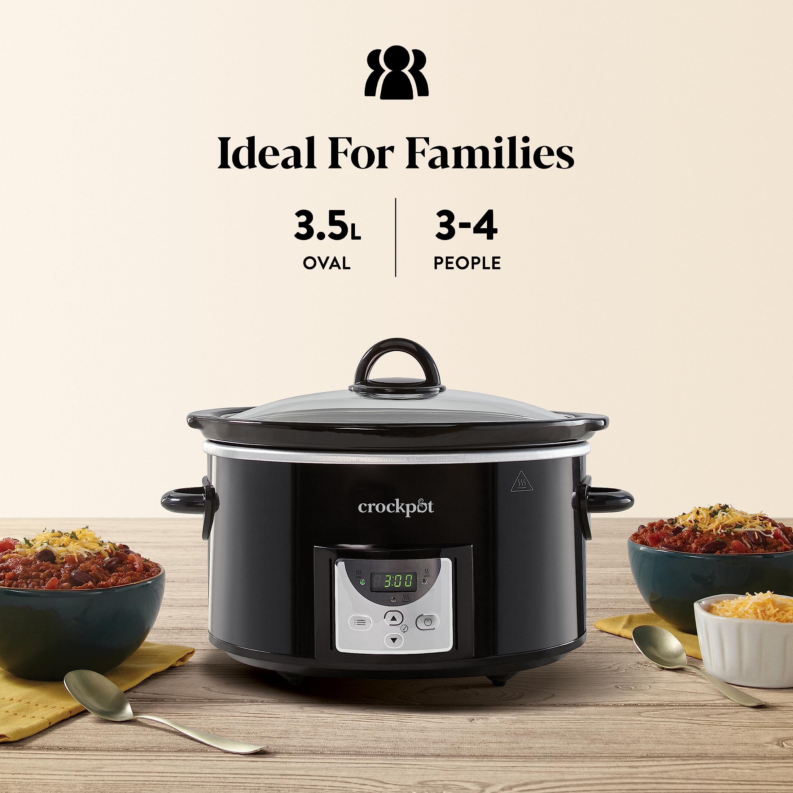 Crockpot Digital Slow Cooker | 3.5L Programmable Timer | Black CSC113
