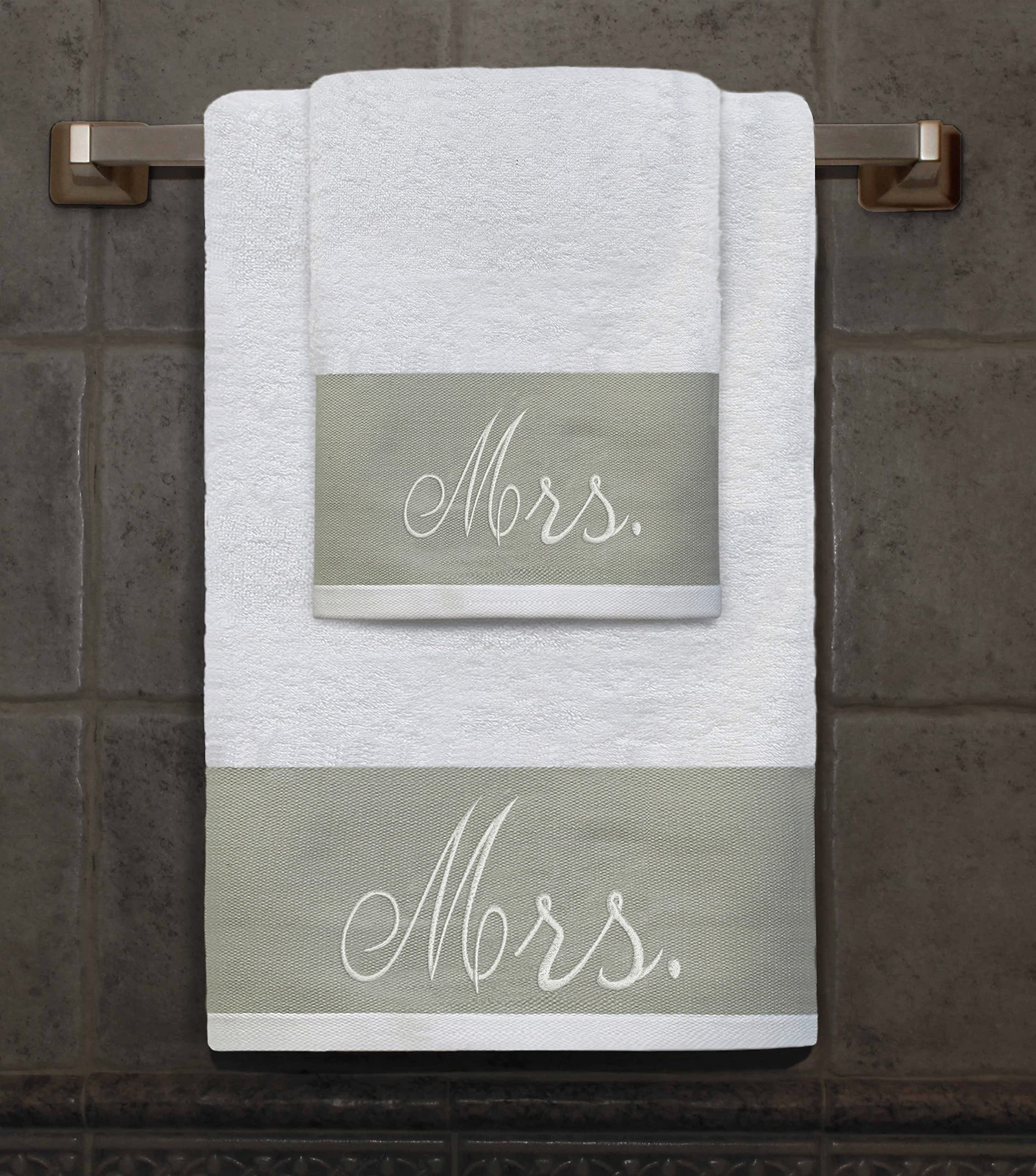 Jolof Store Mrs 2-Piece Cotton Towel Set | Embroidered Wedding Gift