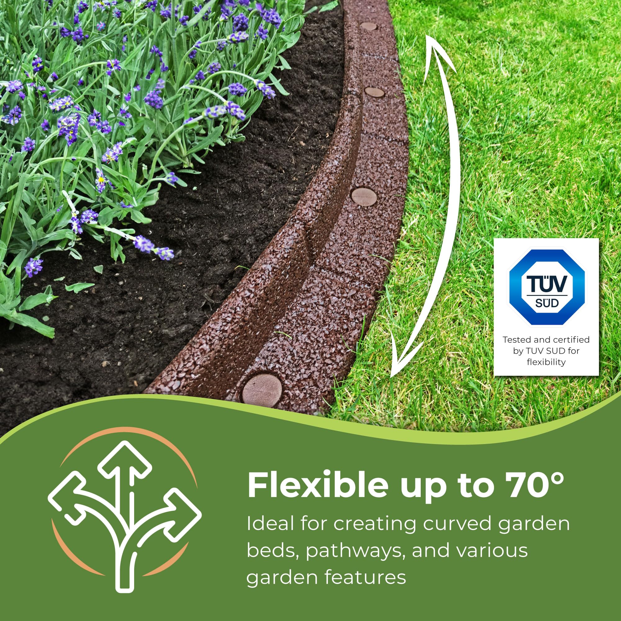 FlexiBorder Brown Recycled Rubber Lawn Edging - 6m Flexible Garden Border