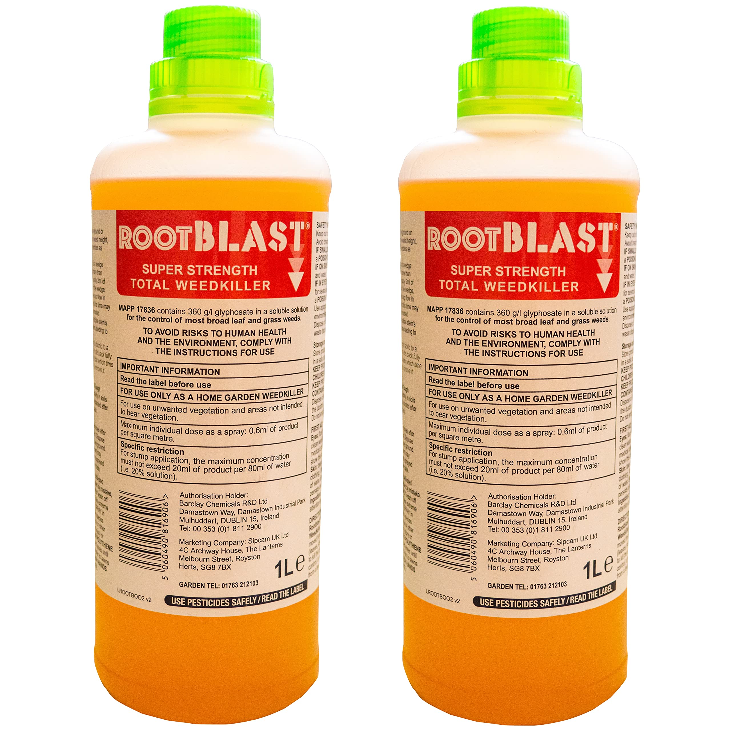 Rootblast Super Strength Glyphosate Weed Killer - 2 x 1L Concentrate
