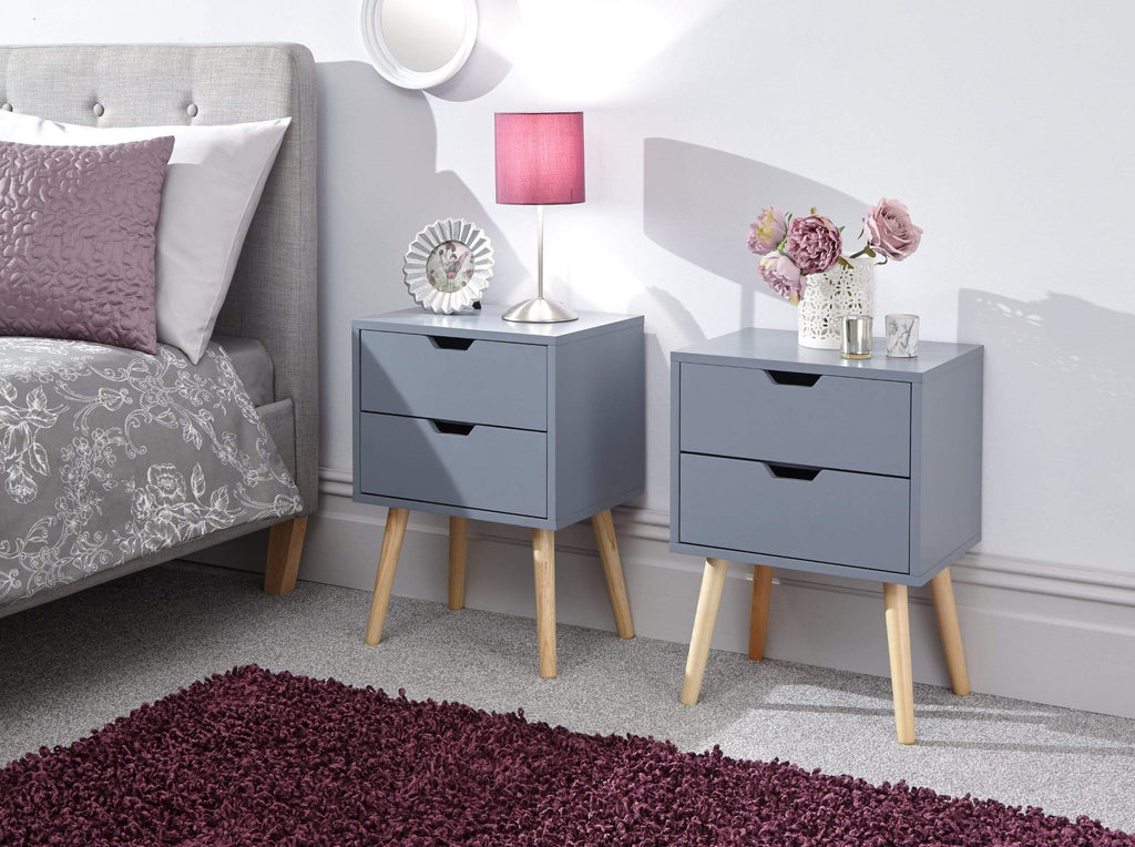 GFW Nyborg Pair of 2-Drawer Bedside Tables - Scandi Style, Dark Grey