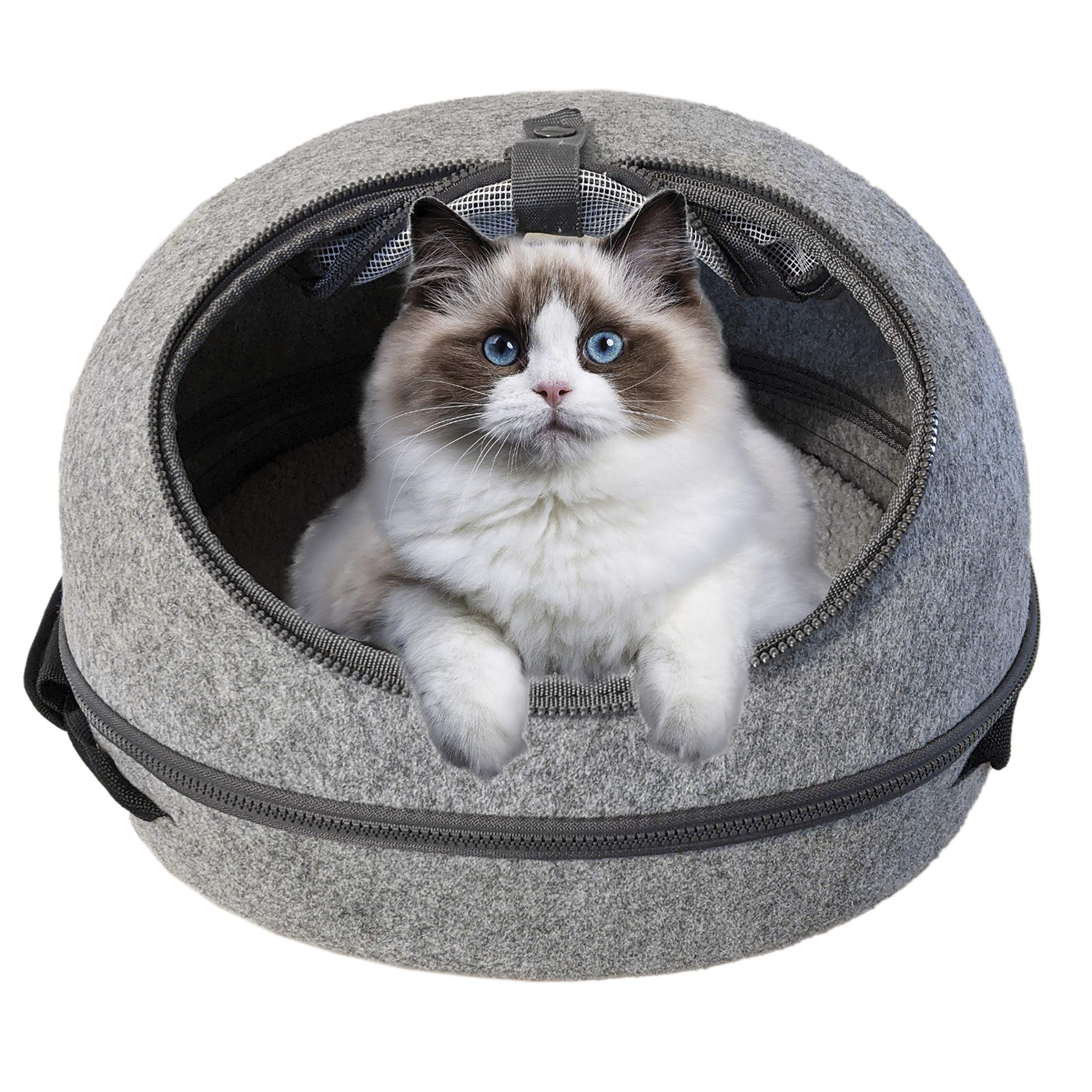 Doc & Phoebe Sleep and Go – Convertible Cat Bed and Pet Carrier, Grey