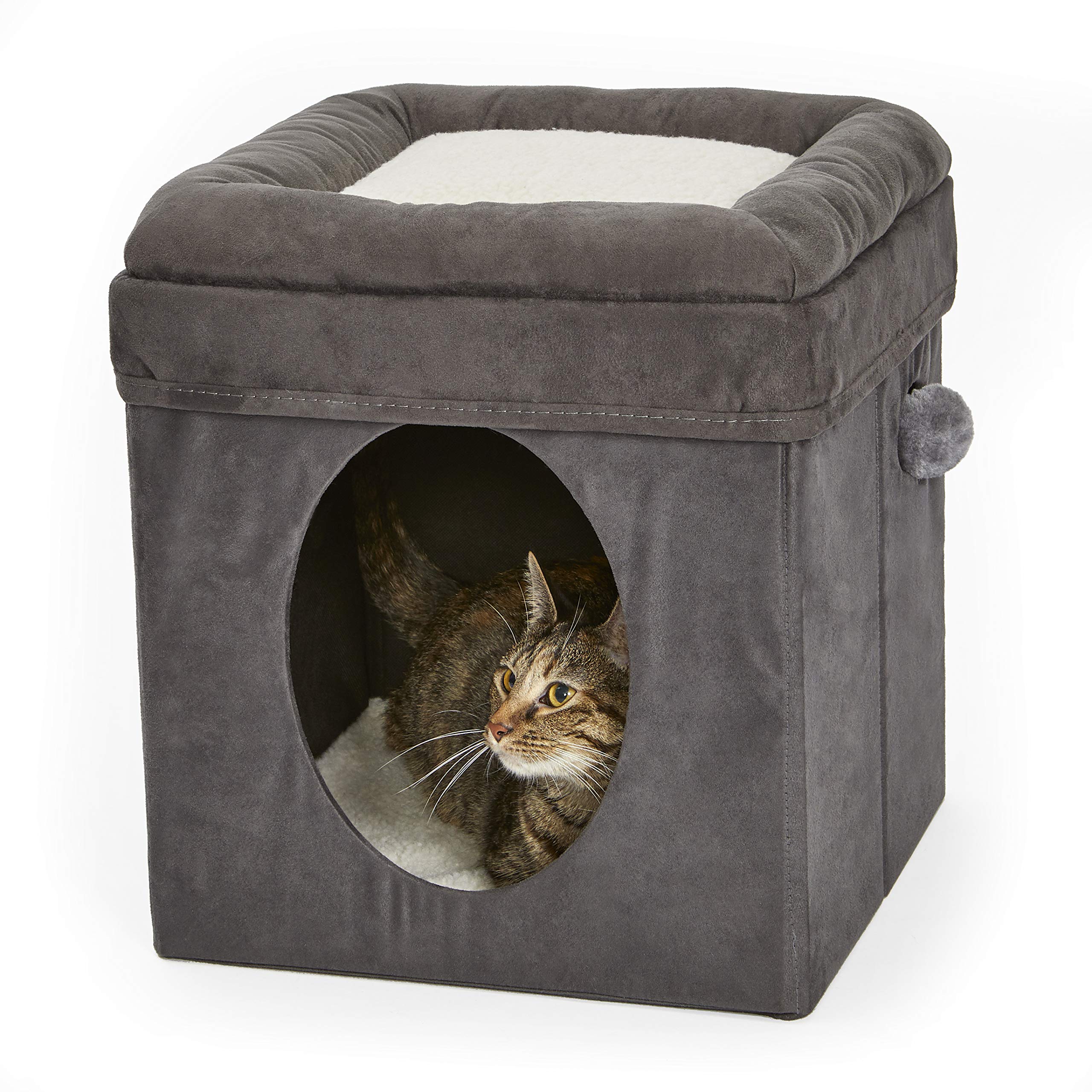 New World Cat Cube with Bed Topper – Collapsible Gray Pet Hideaway