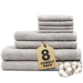 Novo Home 8-Piece Cotton Bath Towel Set – Light Grey Soft & Absorbent