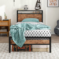 BORPHOM Single Metal Bed Frame with 2-Tier Wood Storage Headboard