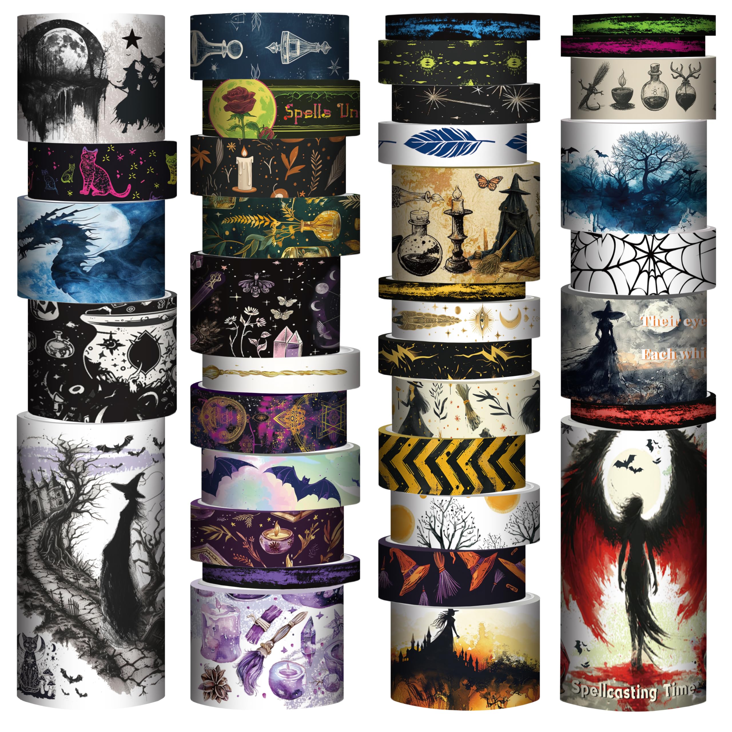 Forwaarss 37 Rolls Washi Tape Set – Witch & Magic Theme Masking Tape