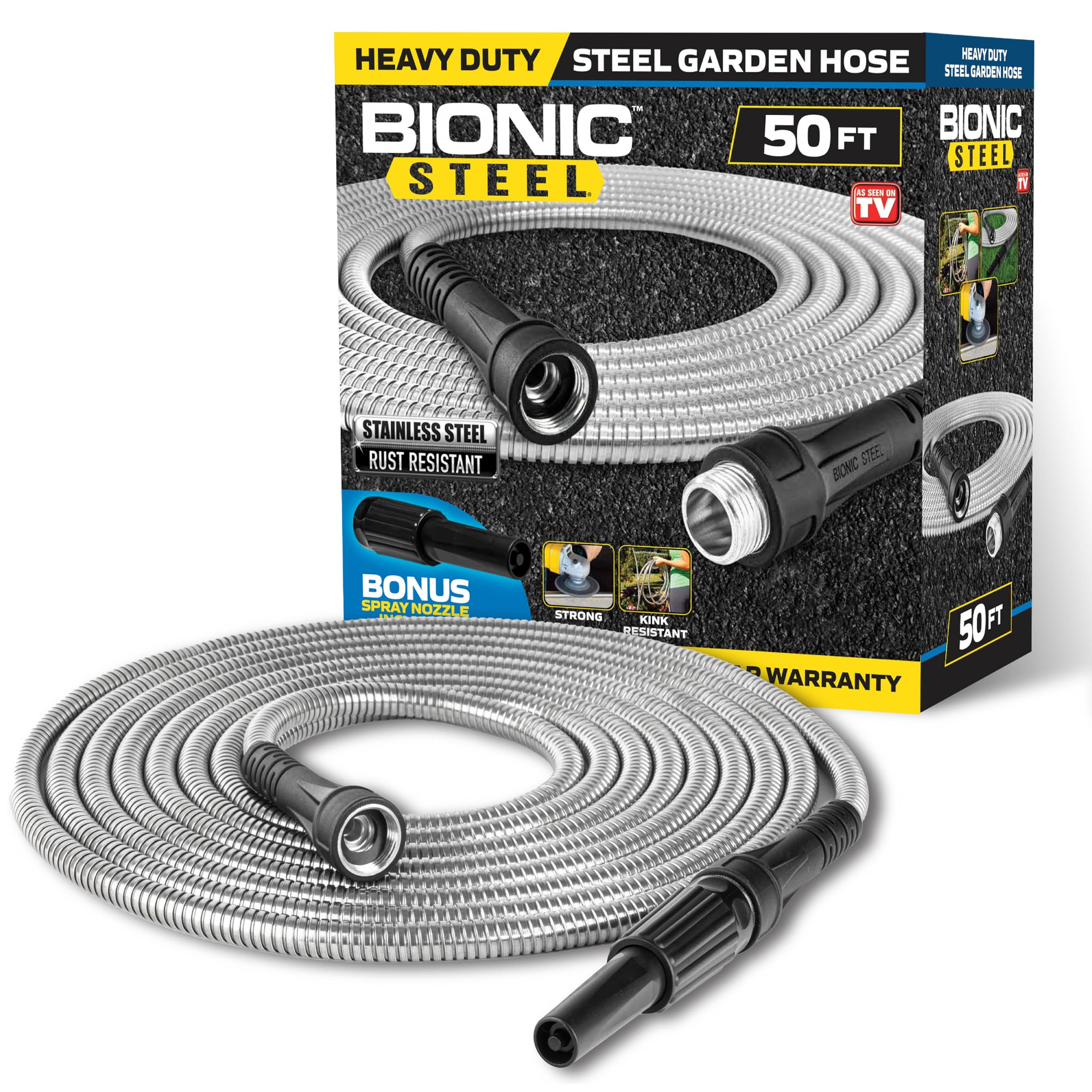 Bionic Steel 50 FT Garden Hose – 304 Stainless Steel Kink Free Metal Pipe