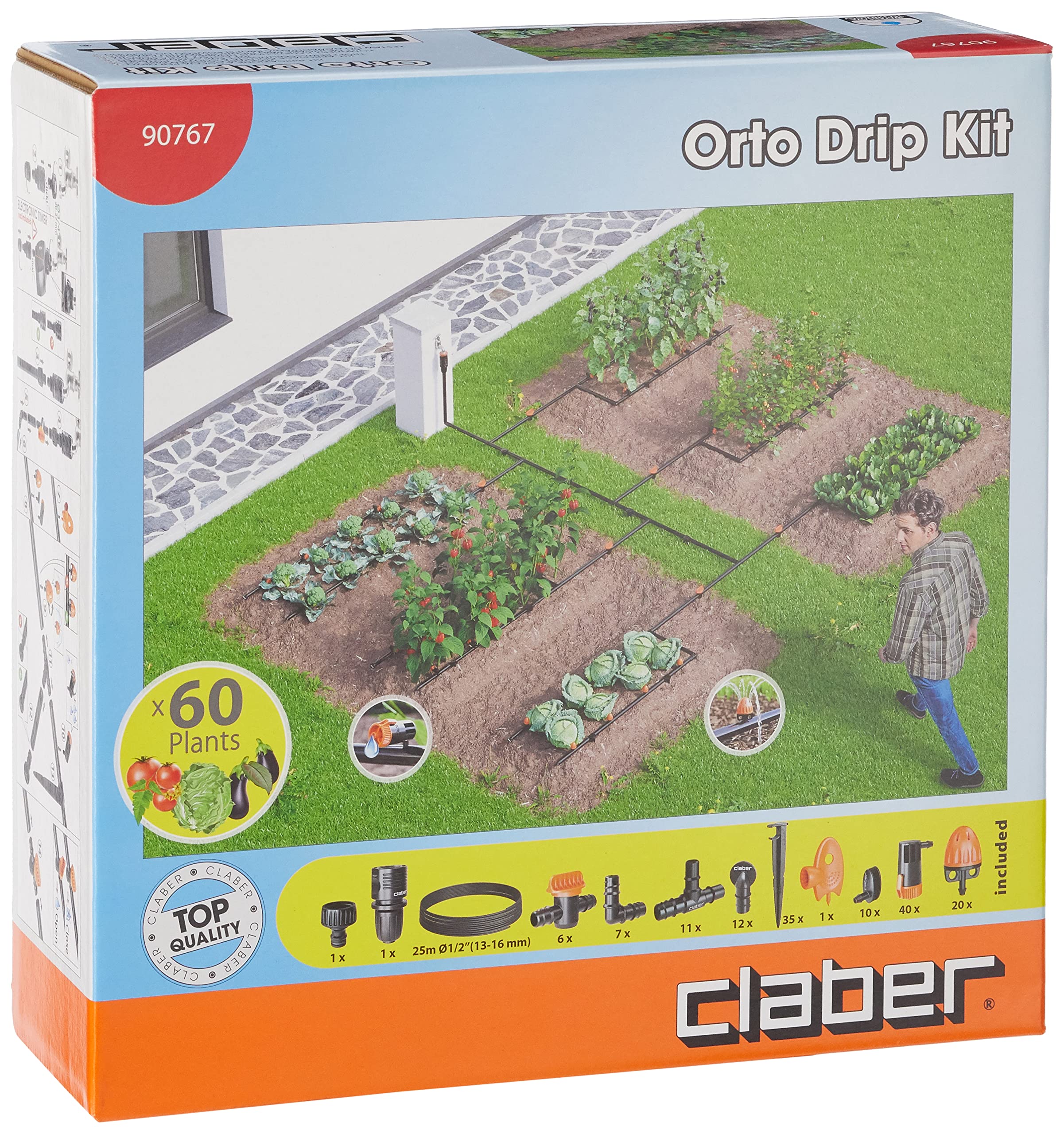 Claber 90767 Drip Irrigation Kit - 50 Plant Allotment Watering System