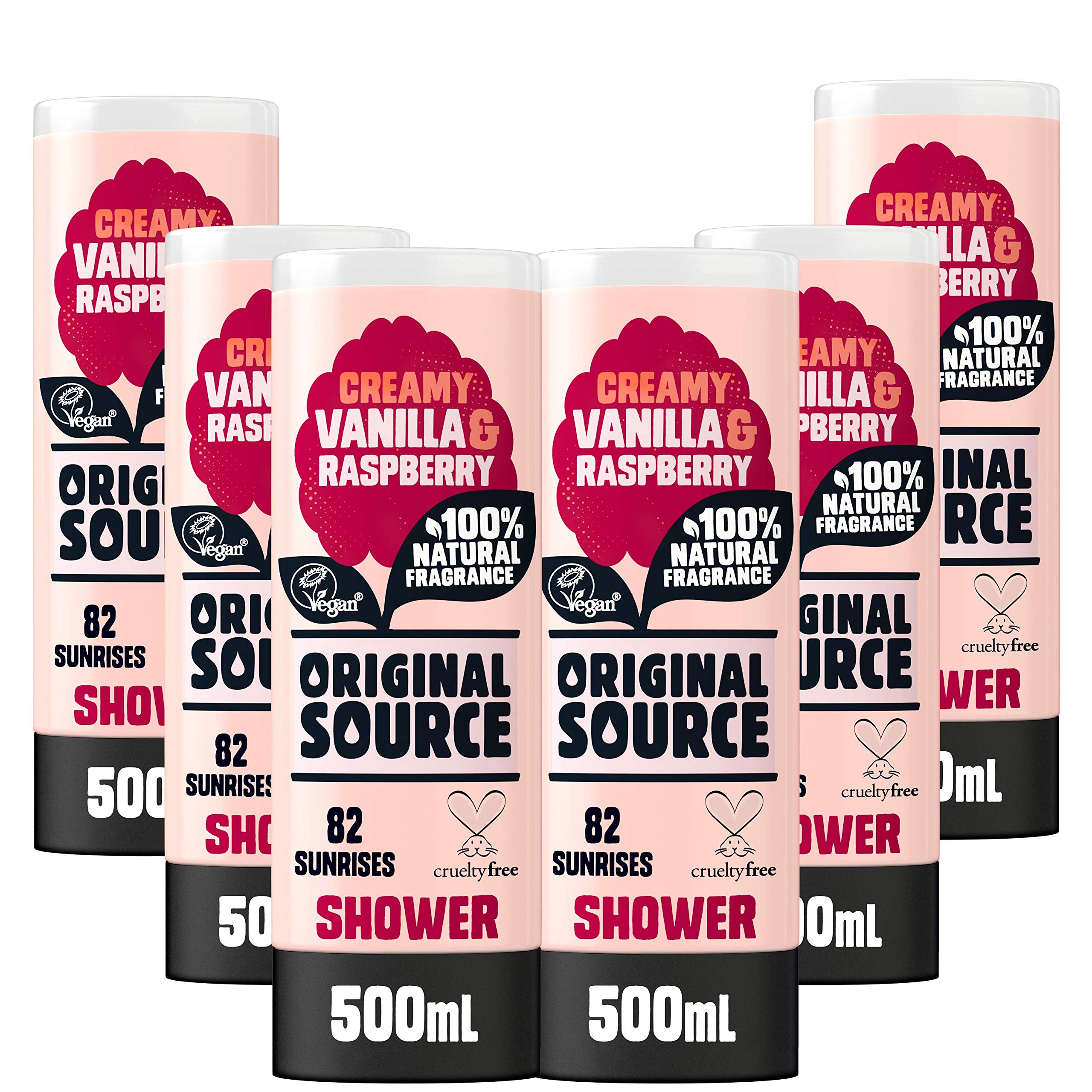Original Source Vanilla & Raspberry Shower Gel - Vegan & Natural - 6 x 500ml