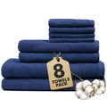 Novo Home 8-Piece Cotton Bath Towel Set – Royal Blue Soft & Absorbent