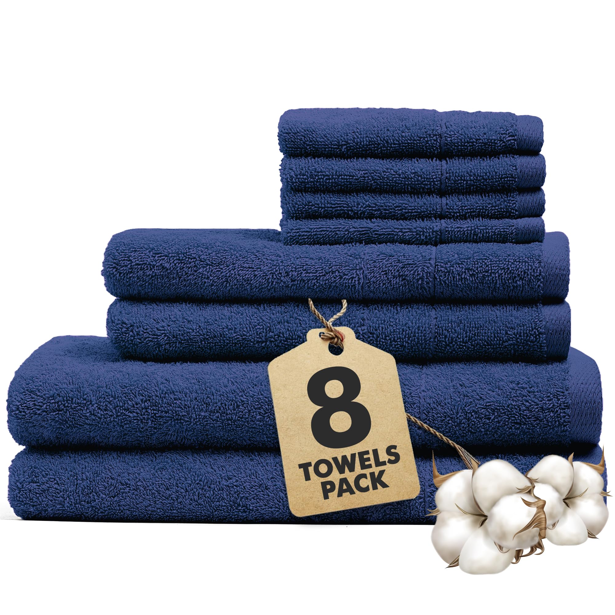 Novo Home 8-Piece Cotton Bath Towel Set – Royal Blue Soft & Absorbent