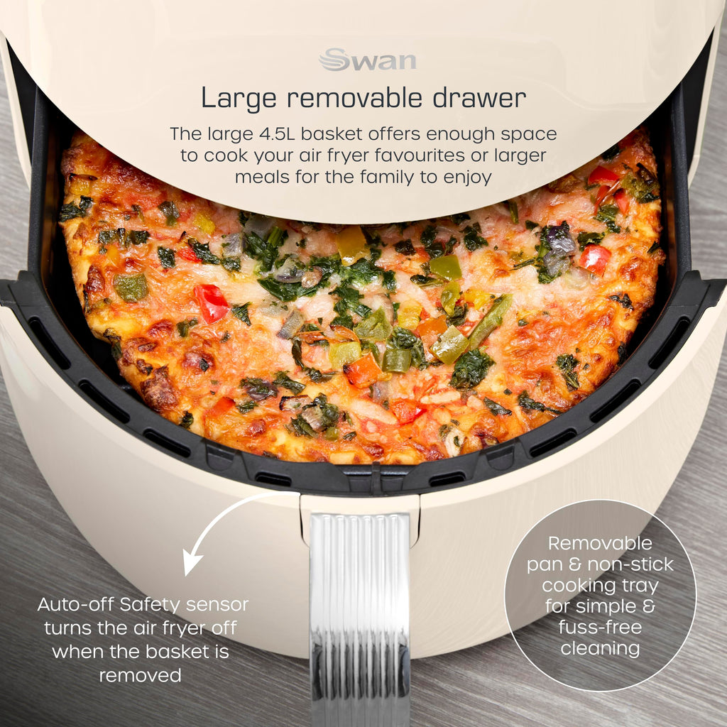 Swan Retro Digital Air Fryer – 4.5L 1500W with 8 Pre-Sets, Cream