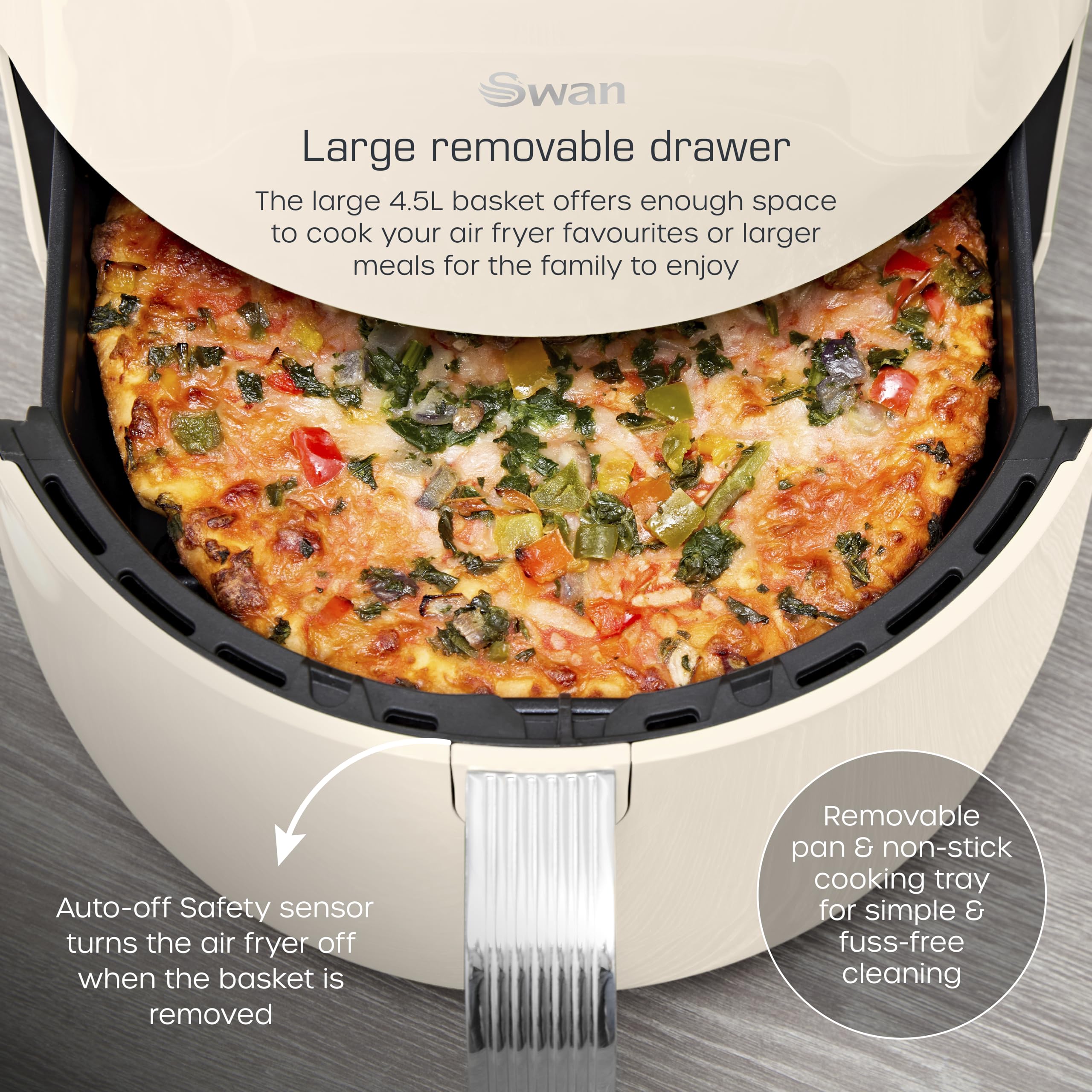 Swan Retro Digital Air Fryer – 4.5L 1500W with 8 Pre-Sets, Cream