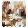 Abakuhaus Brown Fabric Shower Curtain | Waterproof Brushstroke Decor with Hooks