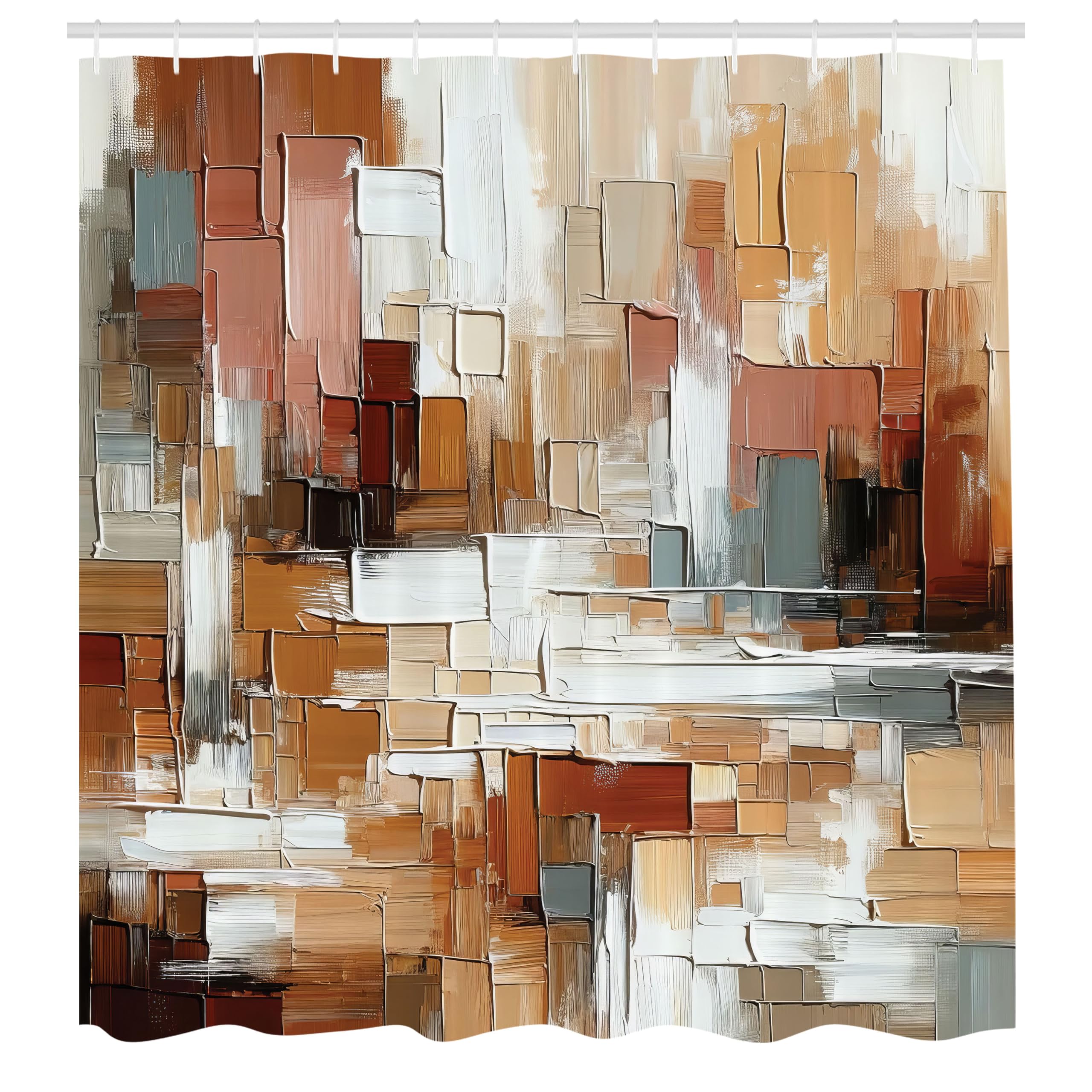 Abakuhaus Brown Fabric Shower Curtain | Waterproof Brushstroke Decor with Hooks