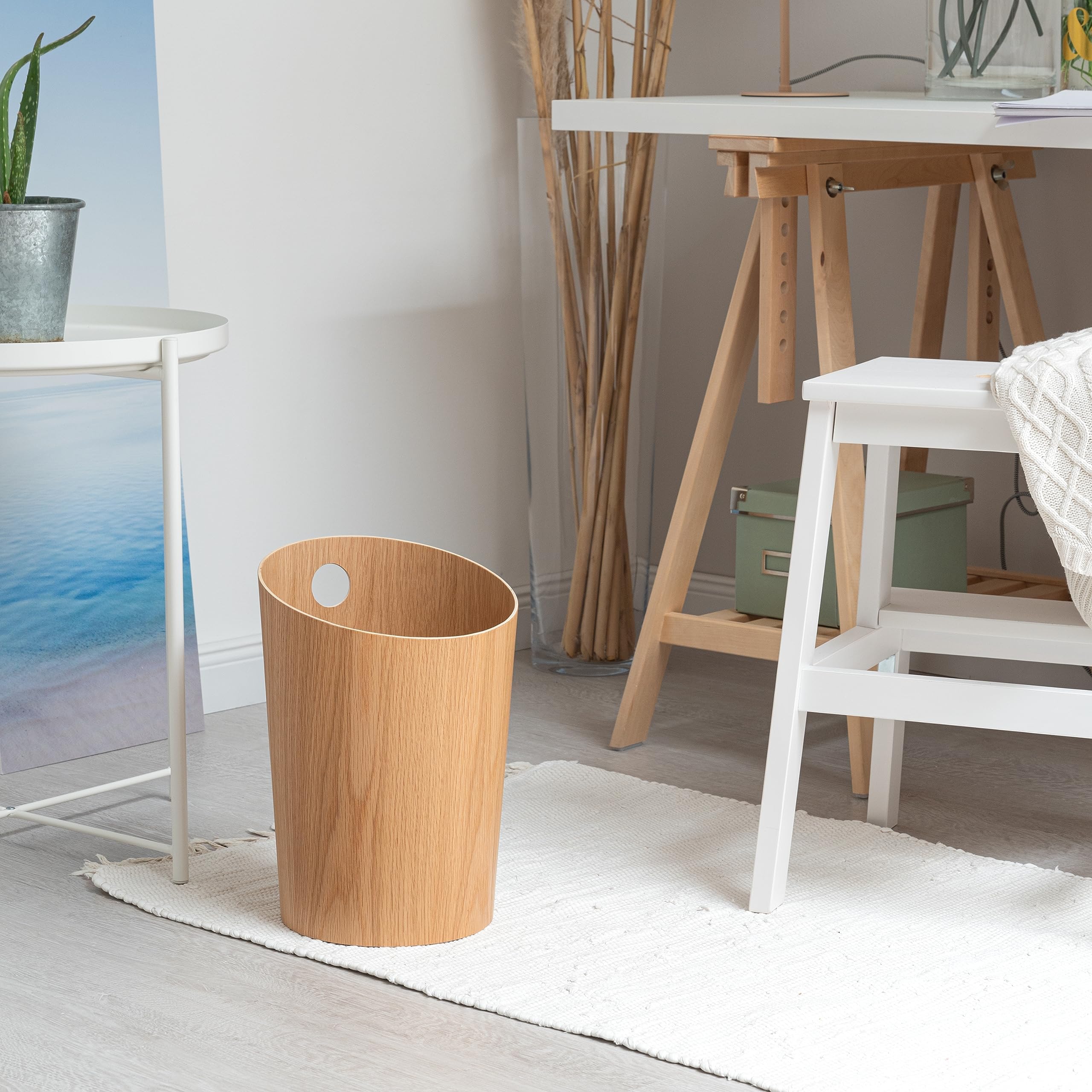 Kazai Bennet Real Wood Veneer Paper Bin – Oak Minimalist Waste Basket