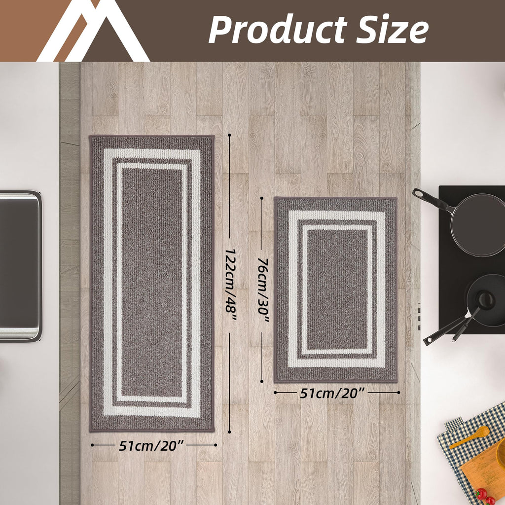 COSY HOMEER Kitchen Rugs 2-Piece Set | Non-Slip Washable Floor Mats – Grey