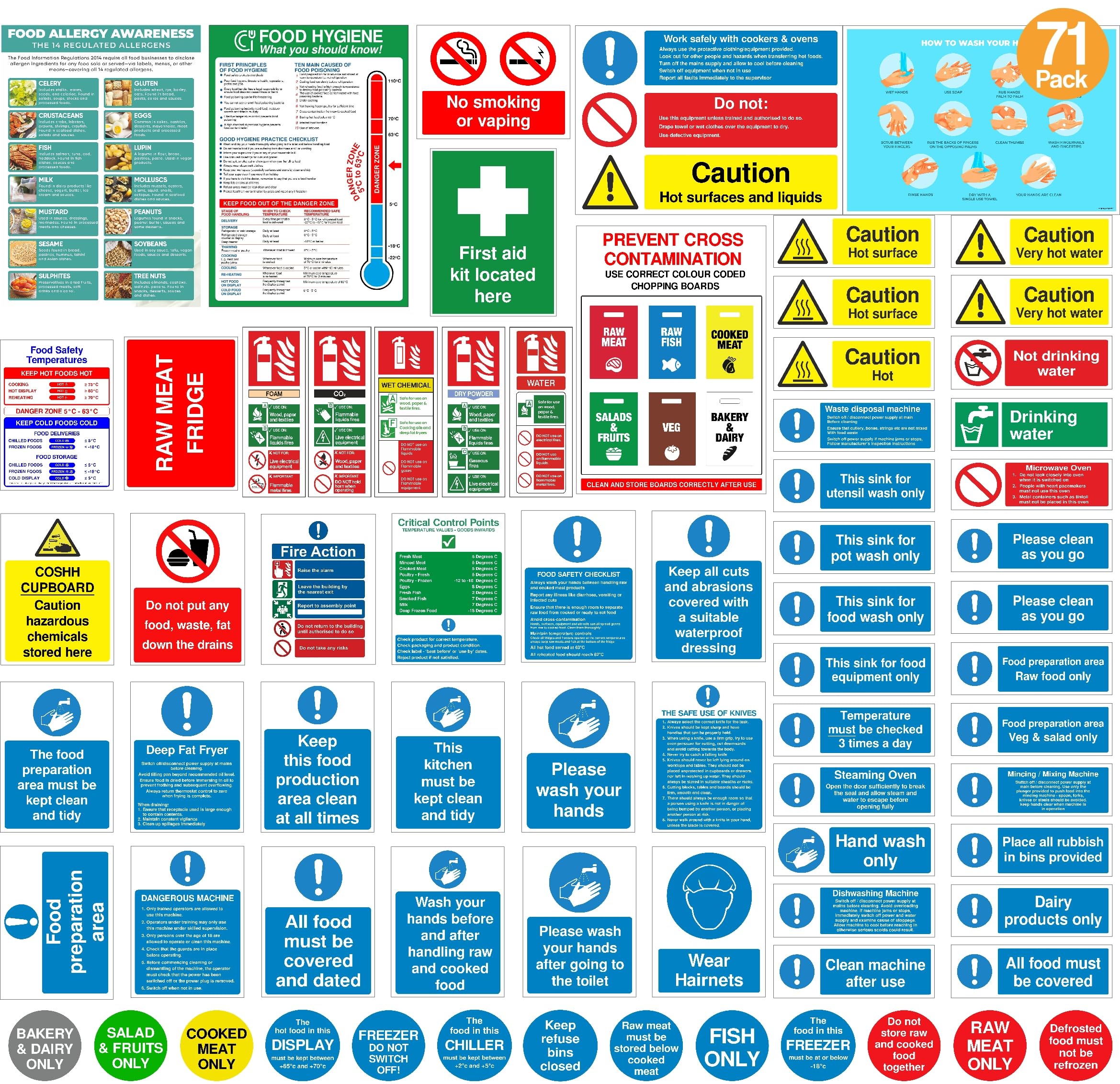 Rubigo Kitchen Safety Signs - 71 Waterproof ISO 7010 Adhesive Stickers