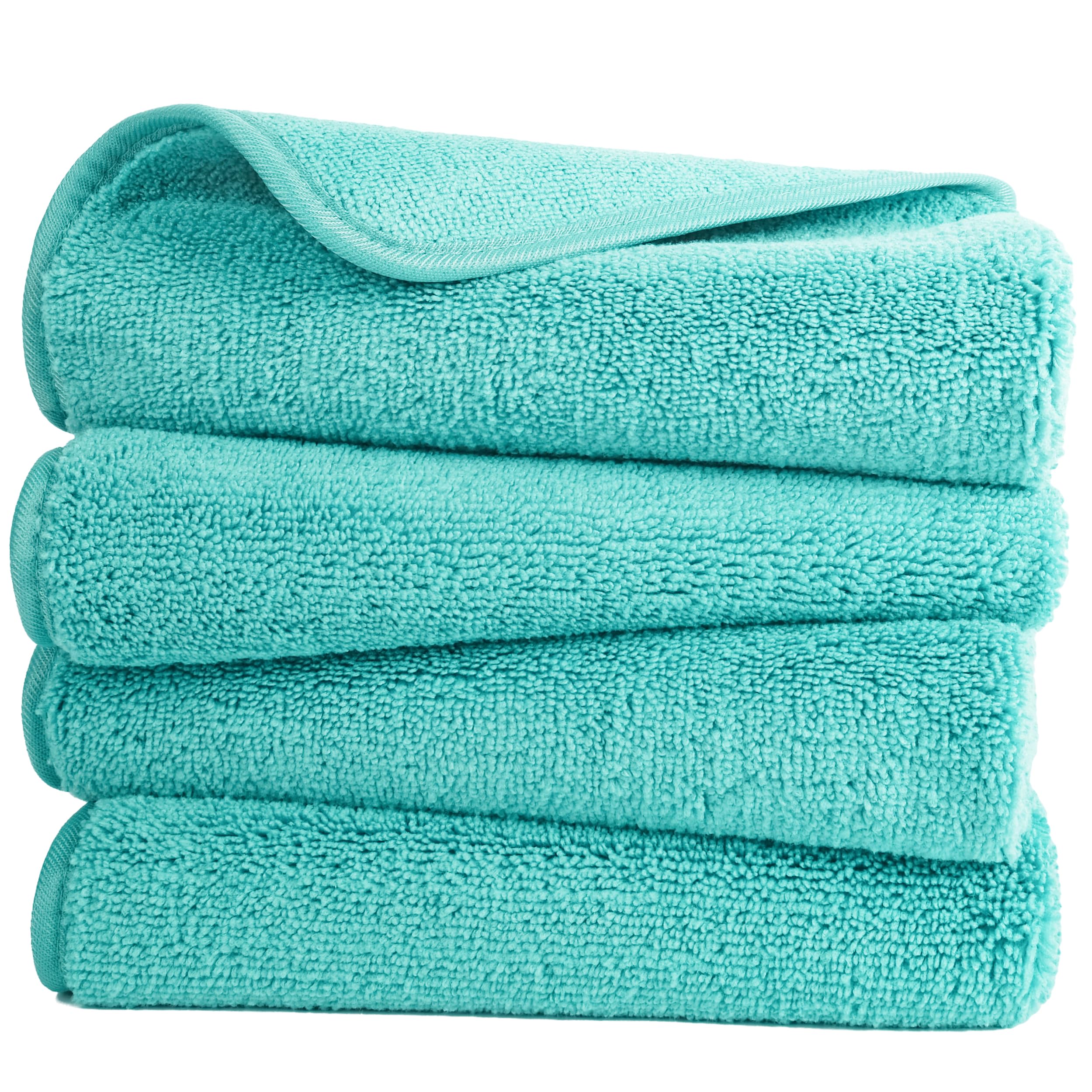 Polyte Microfibre Hand Towel Set - Quick Dry & Lint Free, 4 Pack, Aqua