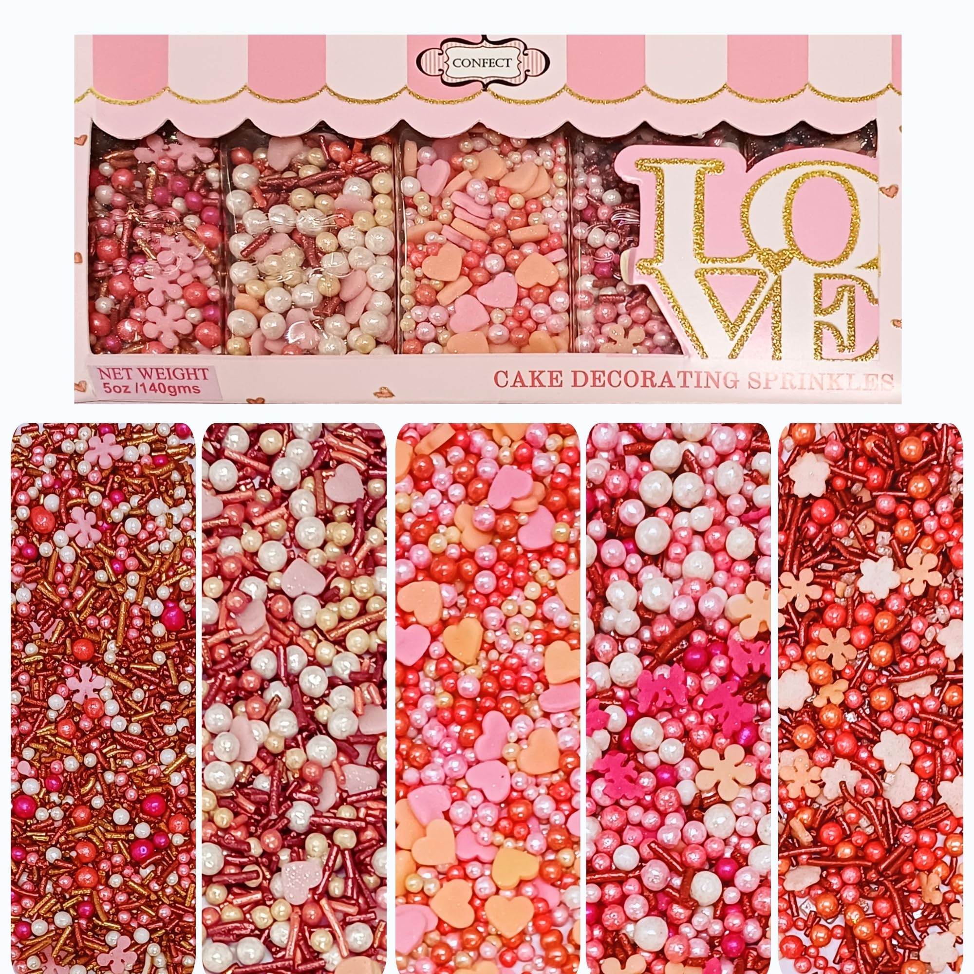 Confect Pink & Silver Heart Sprinkles | Bake Stable Cake Decorations