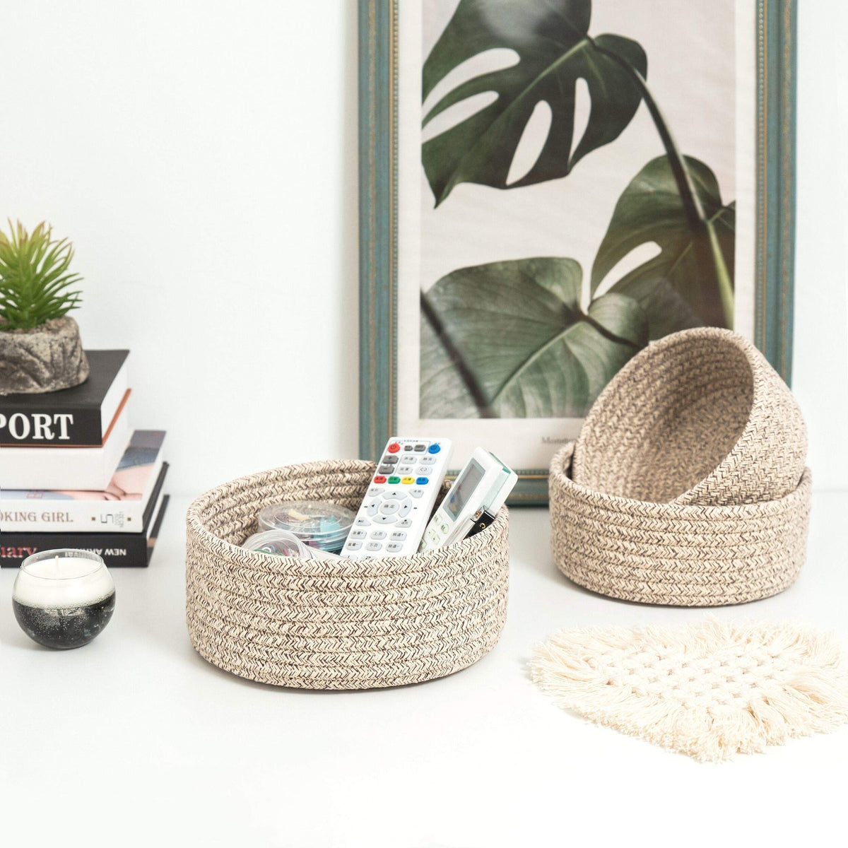 MINTWOOD Design Set of 3 Cotton Rope Nesting Bowls, Small Catch All Basket, Cute Closet Baskets and Bins for Shelves - image 2