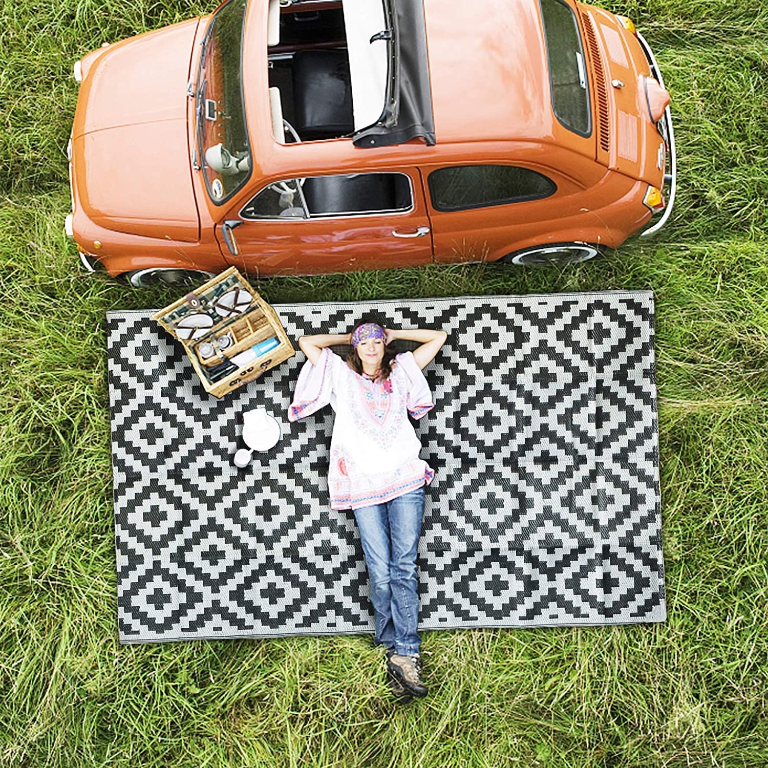 Enipate Geometric Outdoor Rug – 6x9ft Reversible Waterproof Patio Mat