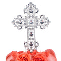 LOVENJOY Silver Rhinestone Cross Cake Topper for Baptism and Communion
