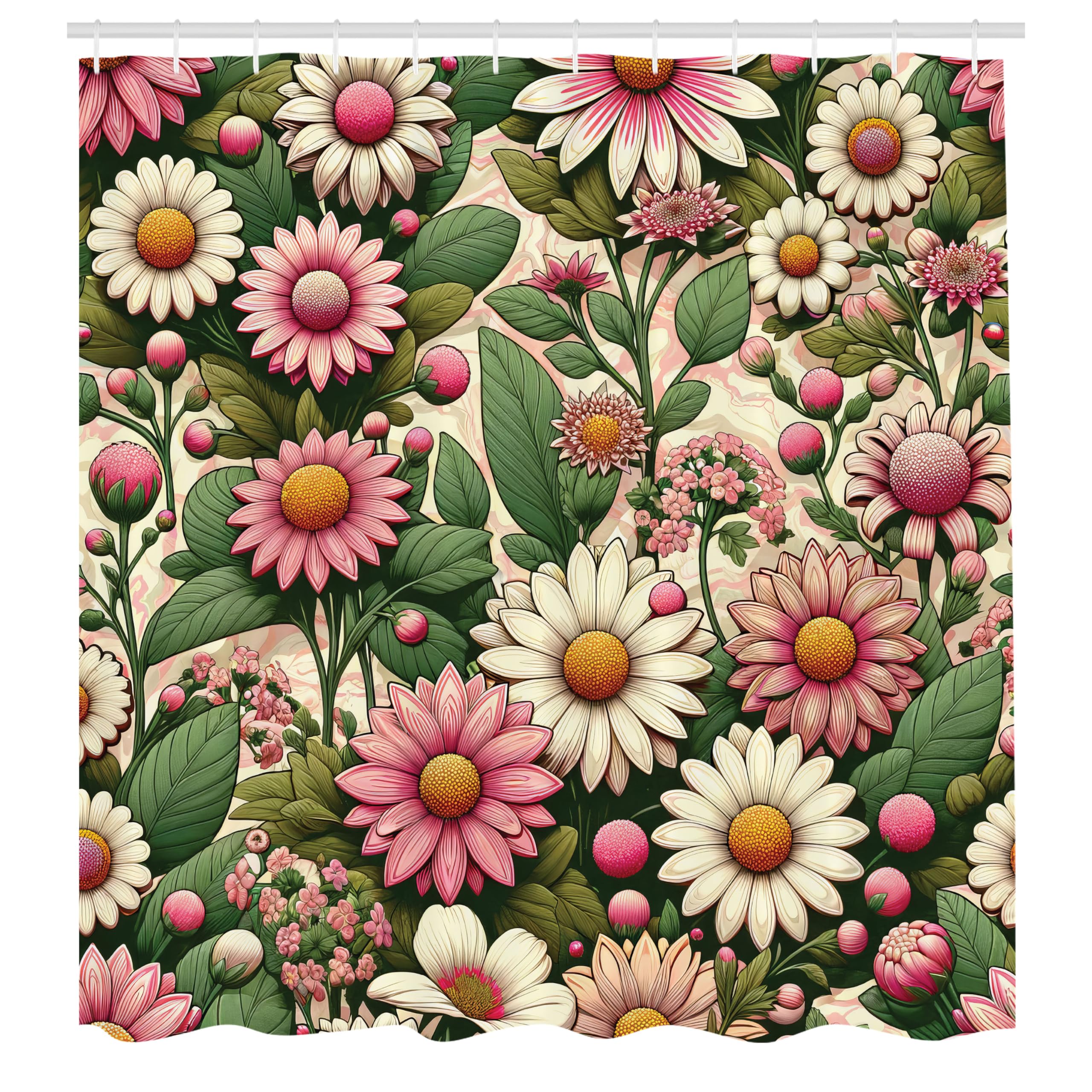 Abakuhaus Floral Shower Curtain | 70s Groovy Waterproof Fabric | 175x200cm