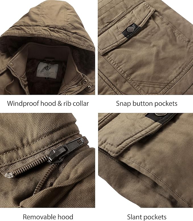 Massive Discounts Men's Fleece Lined Cotton Parka Jacket with Hood