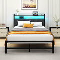 HOMERECOMMEND 4ft6 Double Bed Frame with LED Lights and Storage