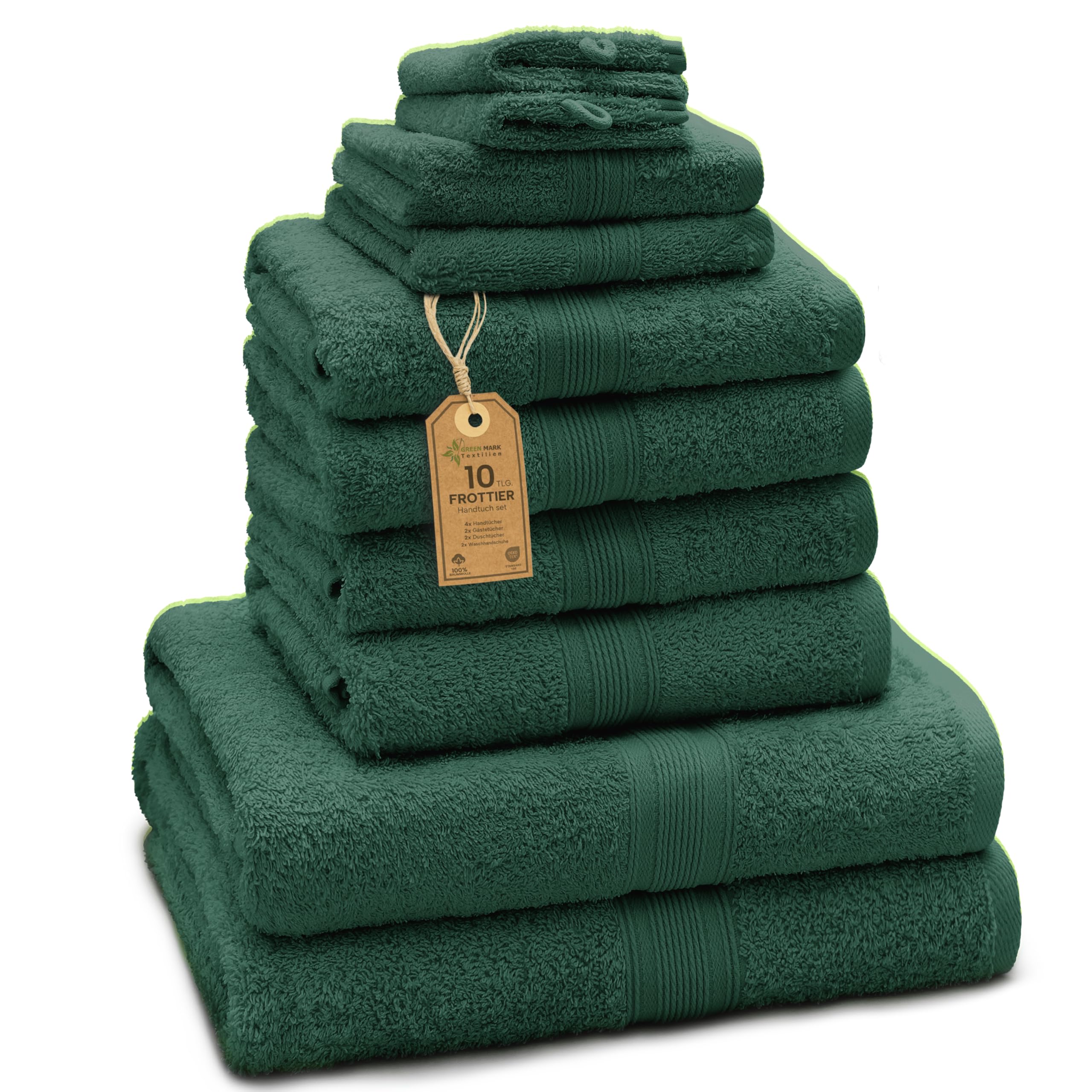 Green Mark 10-Piece Terry Towel Set | 100% Cotton 500gsm – Dark Green