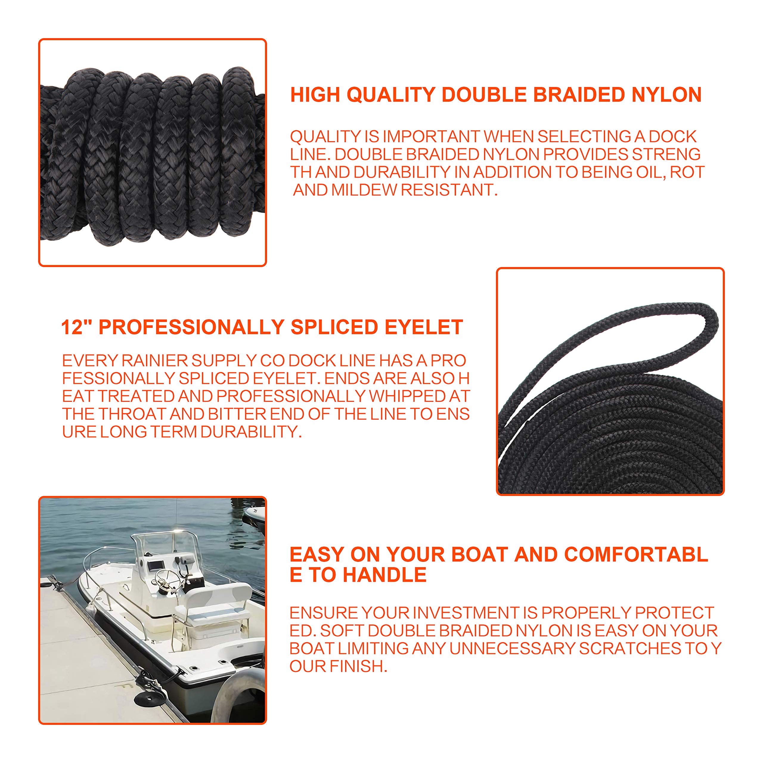 JSHANMEI Double Braided Nylon Boat Dock Lines - 1/2" x 25FT Mooring Rope 2-Pack