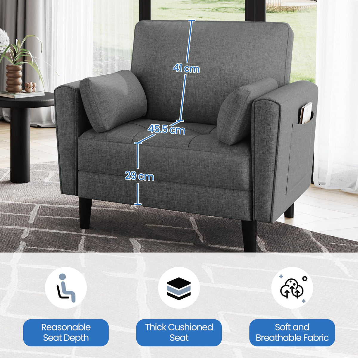 Yaheetech Dark Grey Fabric Oversized Ergonomic High Back Lounge Armchair - image 5